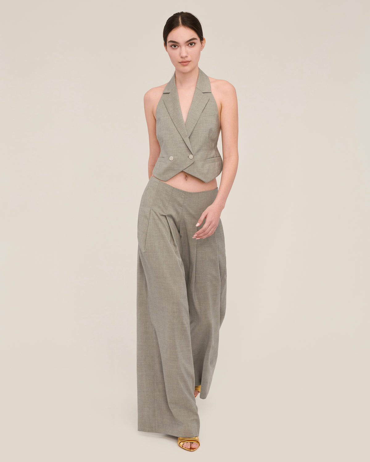 Ava Open Back Cropped Tuxedo Vest in Dove Grey | MARISSA WEBB