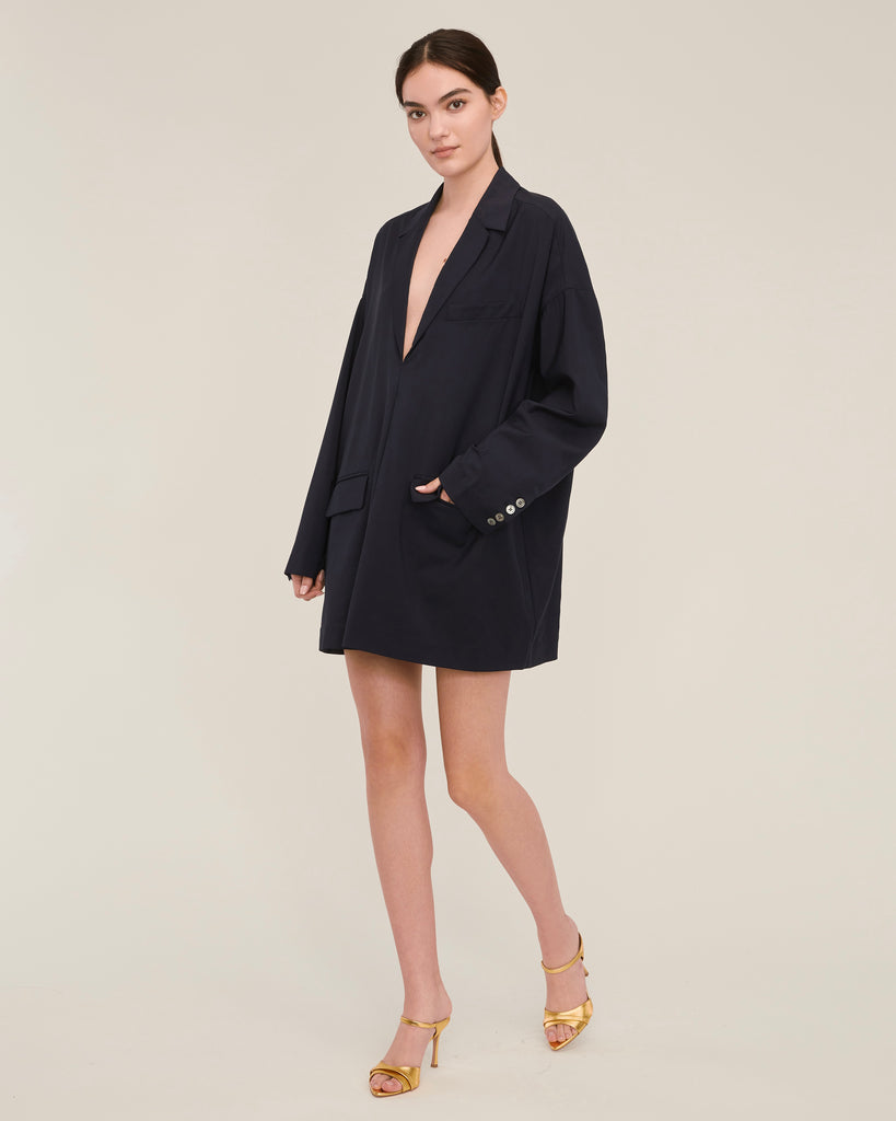 Elaine Tropical Wool Tunic Blazer in Indigo | MARISSA WEBB