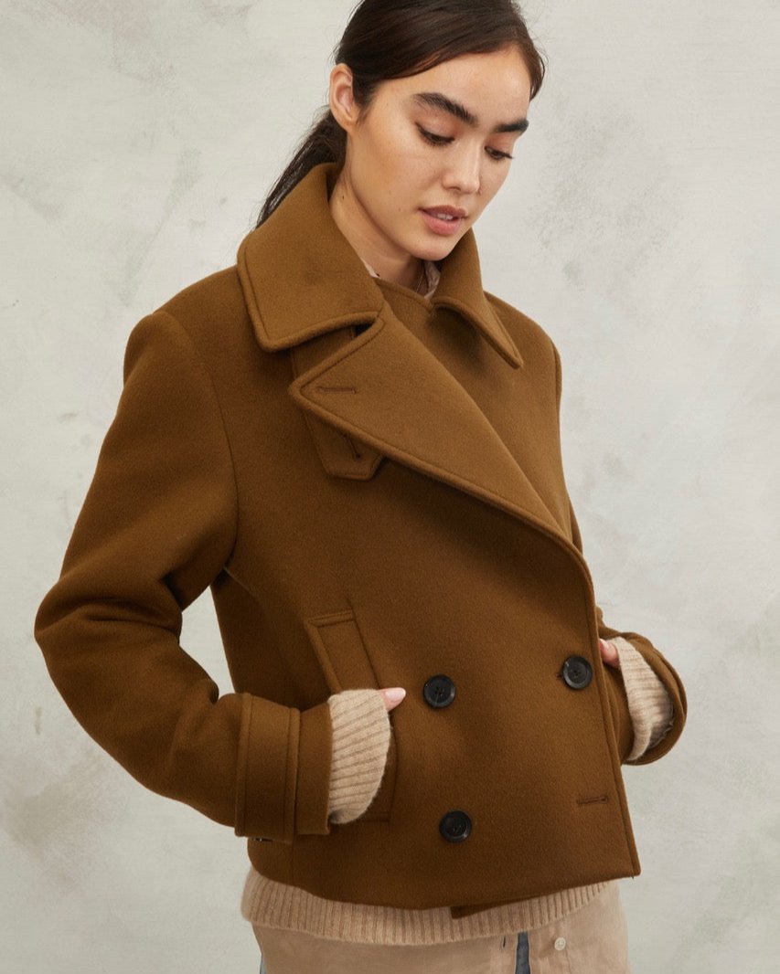 Vera Double Breasted Cropped Cashmere Blend Peacoat | MARISSA WEBB