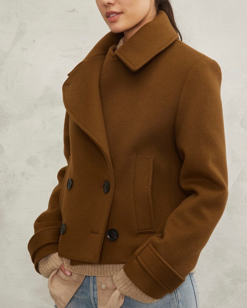 Vera Double Breasted Cropped Cashmere Blend Peacoat | MARISSA WEBB