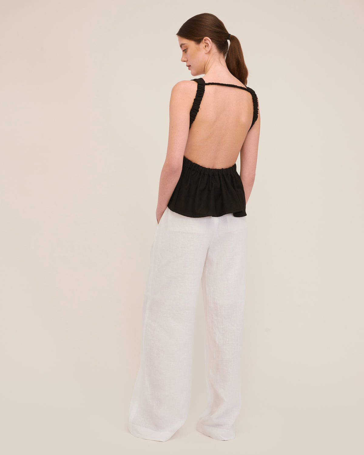 Solea Linen Wide Leg Trouser in White | MARISSA WEBB