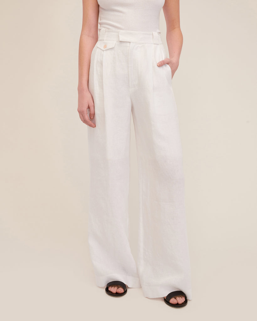 Solea Linen Wide Leg Trouser in White | MARISSA WEBB