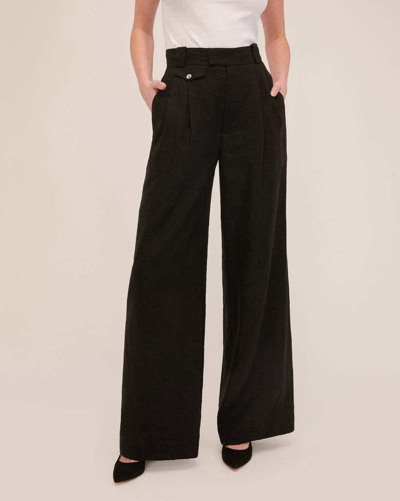Solea Linen Wide Leg Trouser in Black | MARISSA WEBB