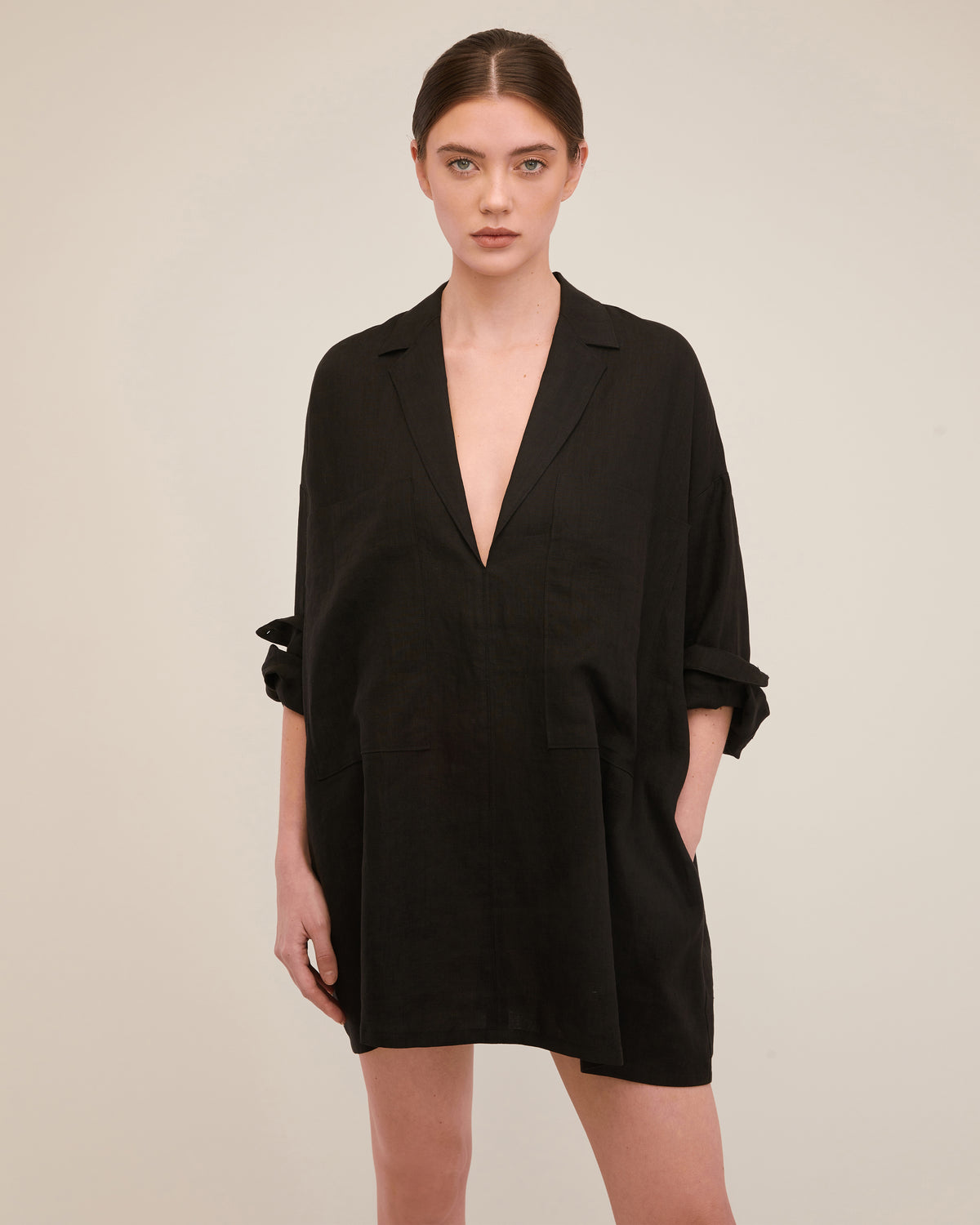 Amanda Blazer Linen Tunic in Black | MARISSA WEBB