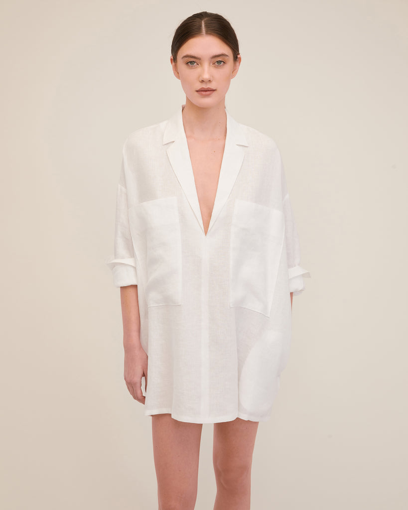 Amanda Blazer Linen Tunic in White | MARISSA WEBB