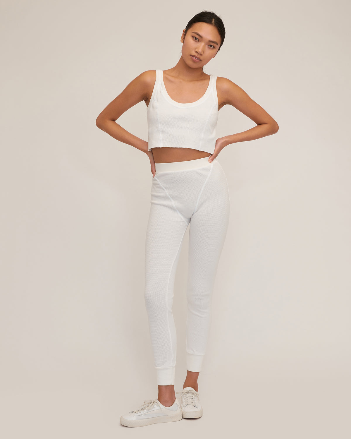 Stretch Waffle Aden Seamed Pant in Off White