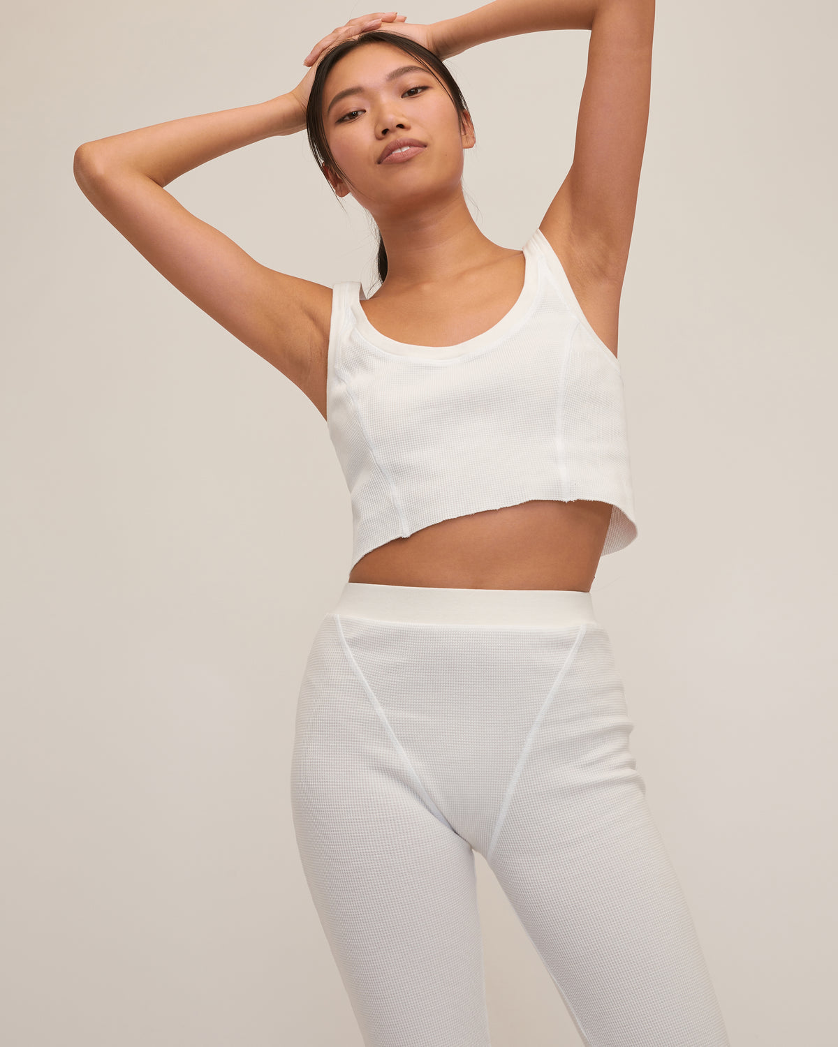 Stretch Waffle Aden Seamed Pant in Off White | MARISSA WEBB