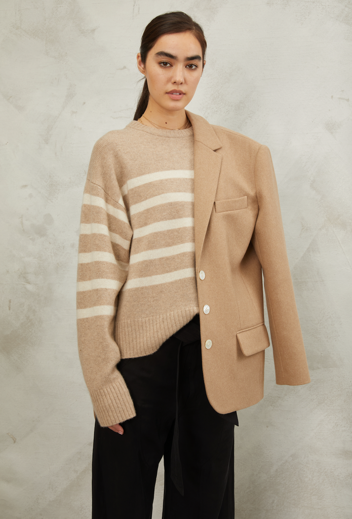 Elia Cashmere Crewneck Sweater in Heather Beige Combo