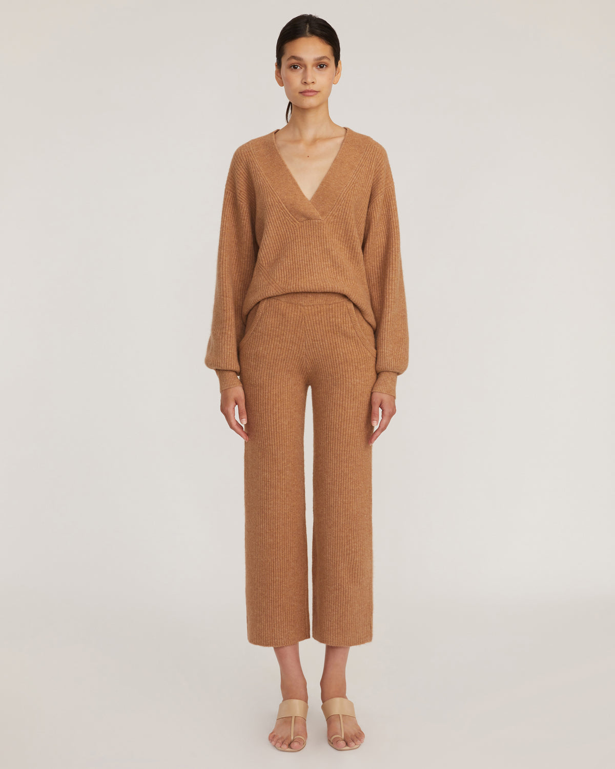 Arie Ribbed Cashmere Blend Pant in Camel