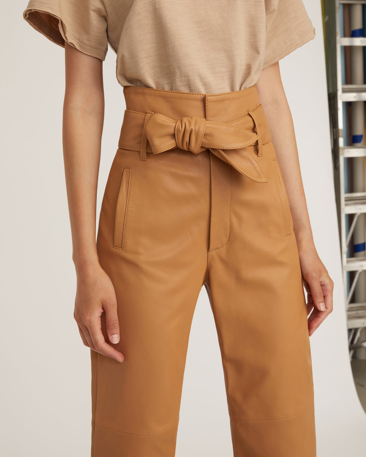 Brennan Leather Pant in Fawn