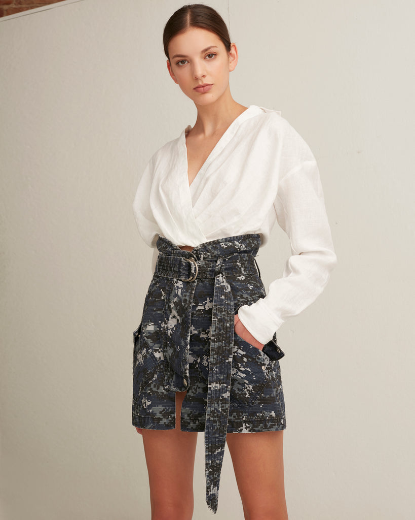 Brooke Canvas Print Mini Skirt in Navy Digital Camo