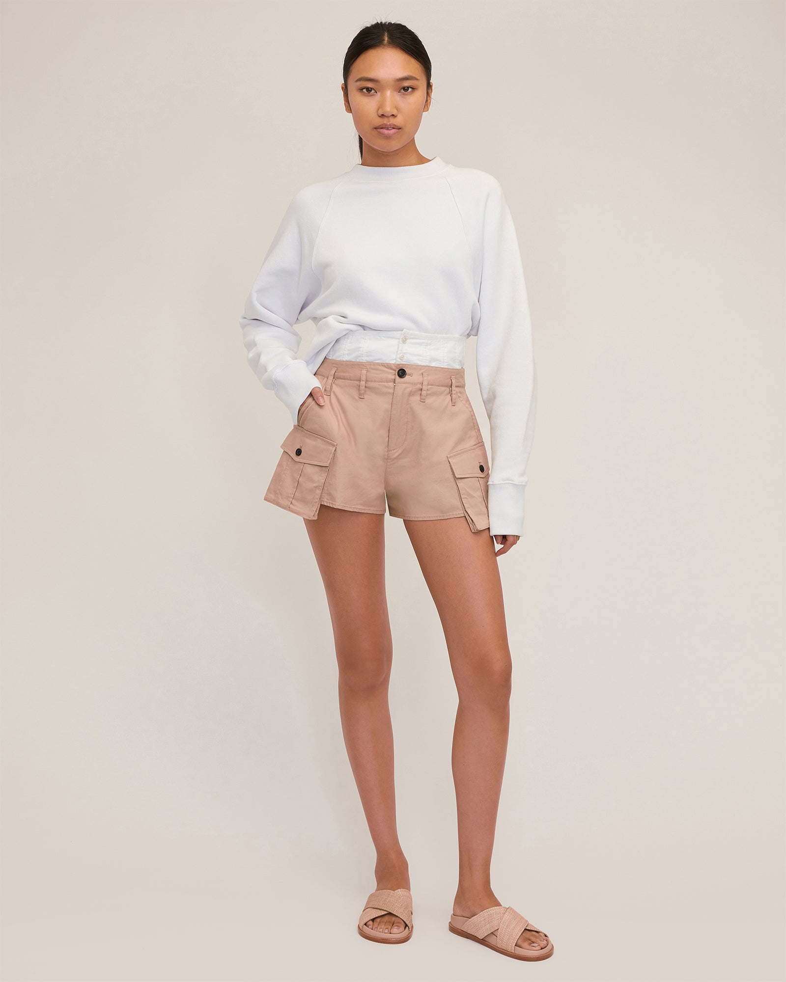 So Uptight Cropped Raglan French Terry White Sweatshirt | MARISSA WEBB |  MARISSA WEBB