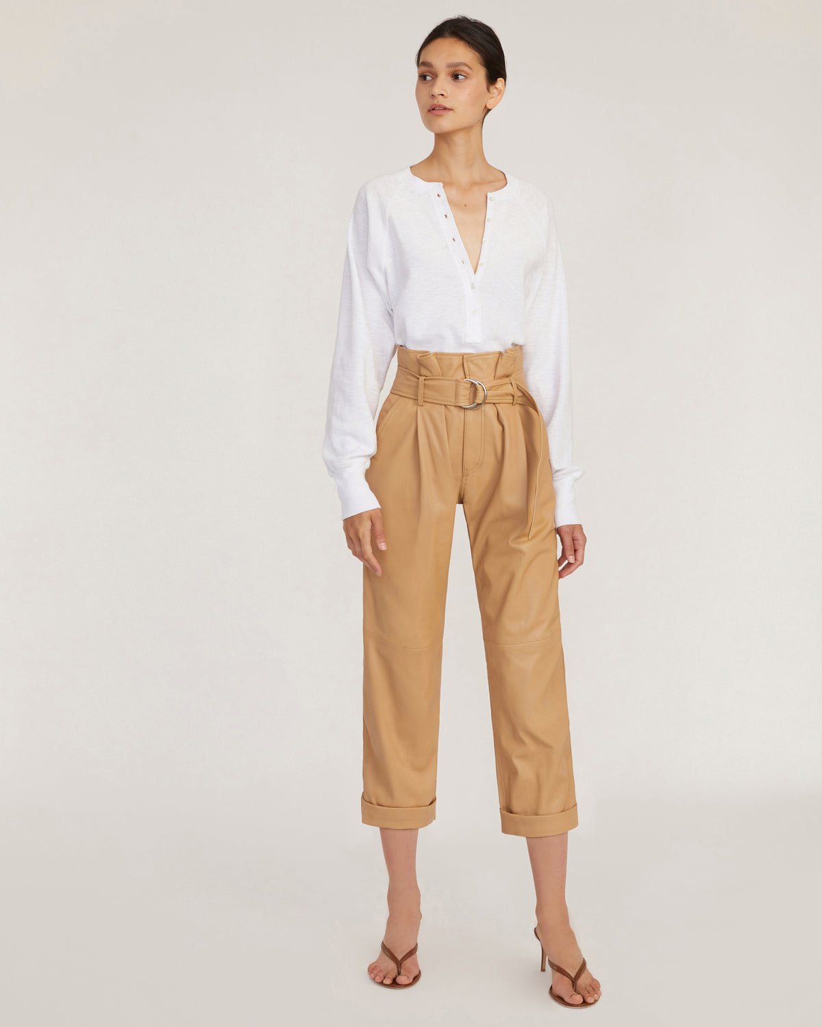 Dixon Leather Paper Bag Cropped Pant in Desert