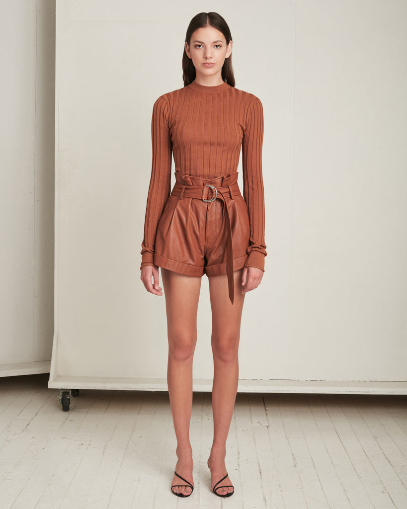 Dixon Paper Bag Leather Short in Sienna