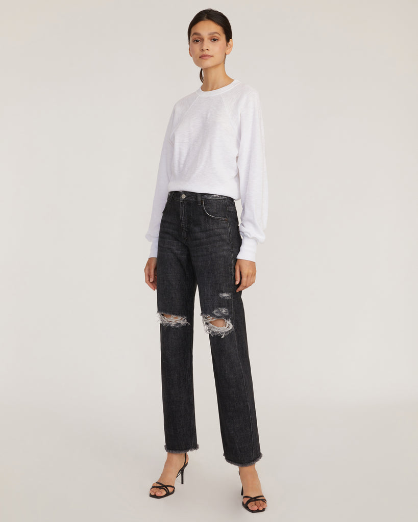 Dylan Distressed Washed Denim Pant in Faded Black Stone Wash