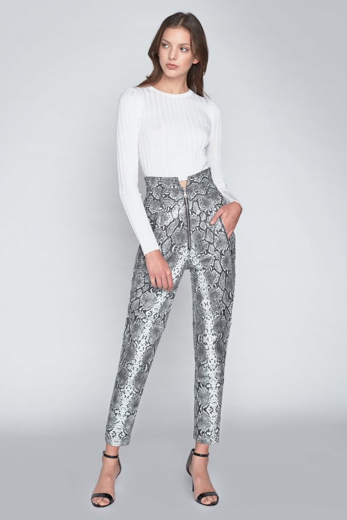 Josh Leather Grey Python Print Pant