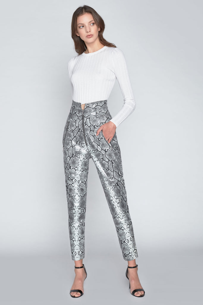 Josh Leather Grey Python Print Pant