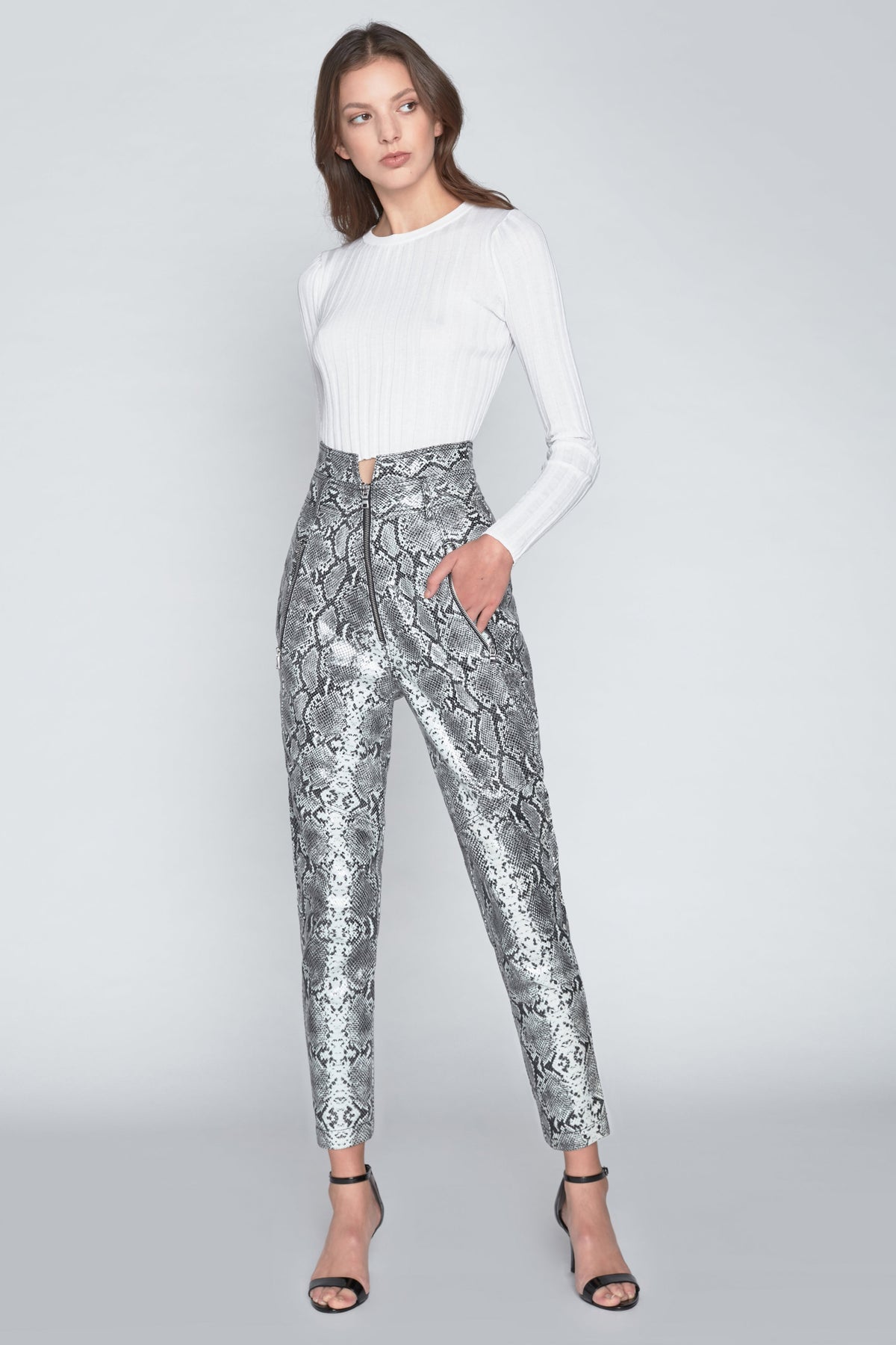 Josh Leather Grey Python Print Pant