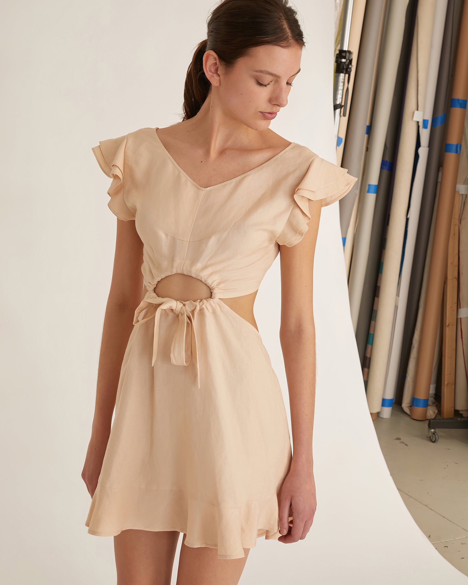Kaia Linen Blend Cut Out Mini Dress, MARISSA WEBB