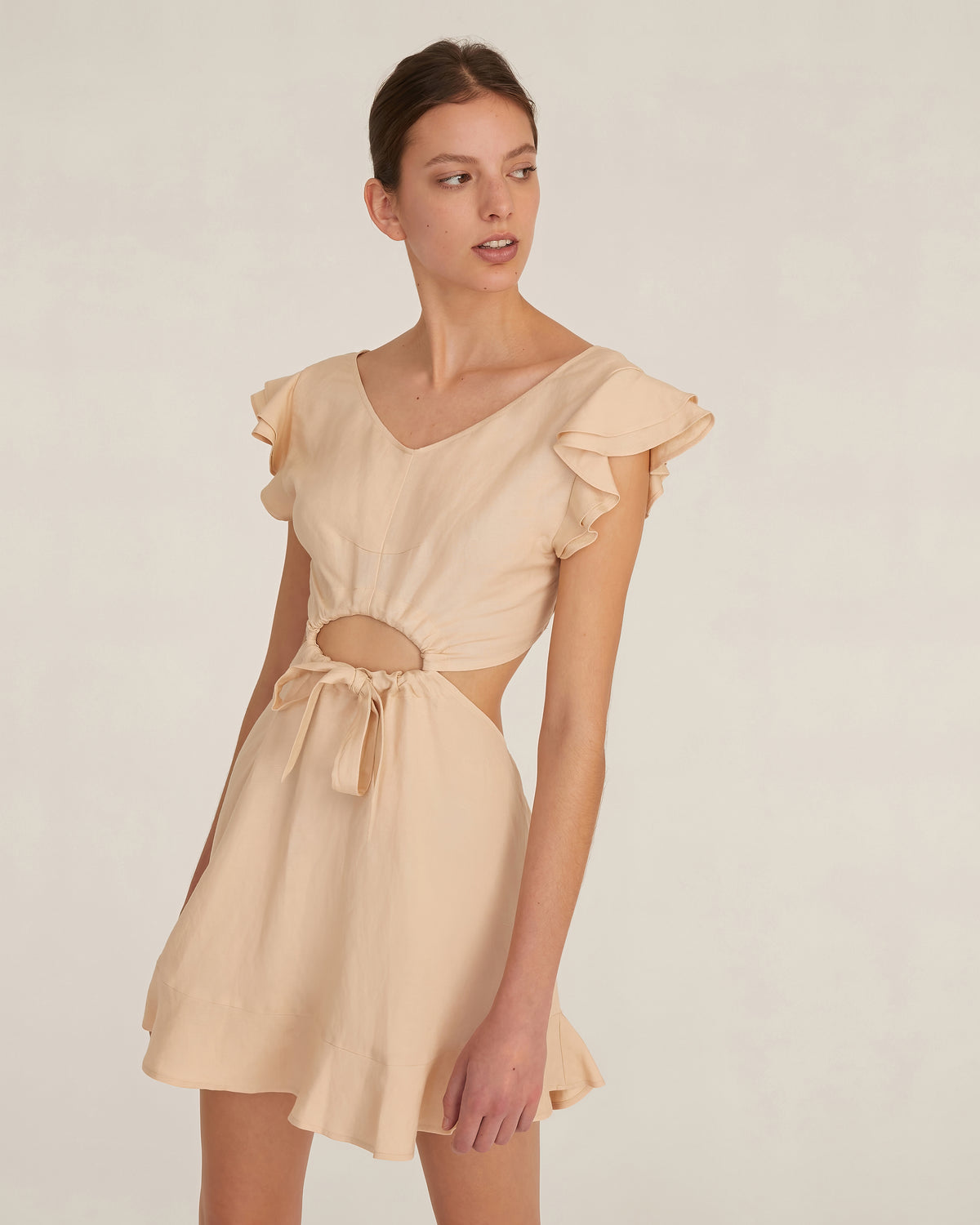 Kaia Linen Blend Cut Out Mini Dress