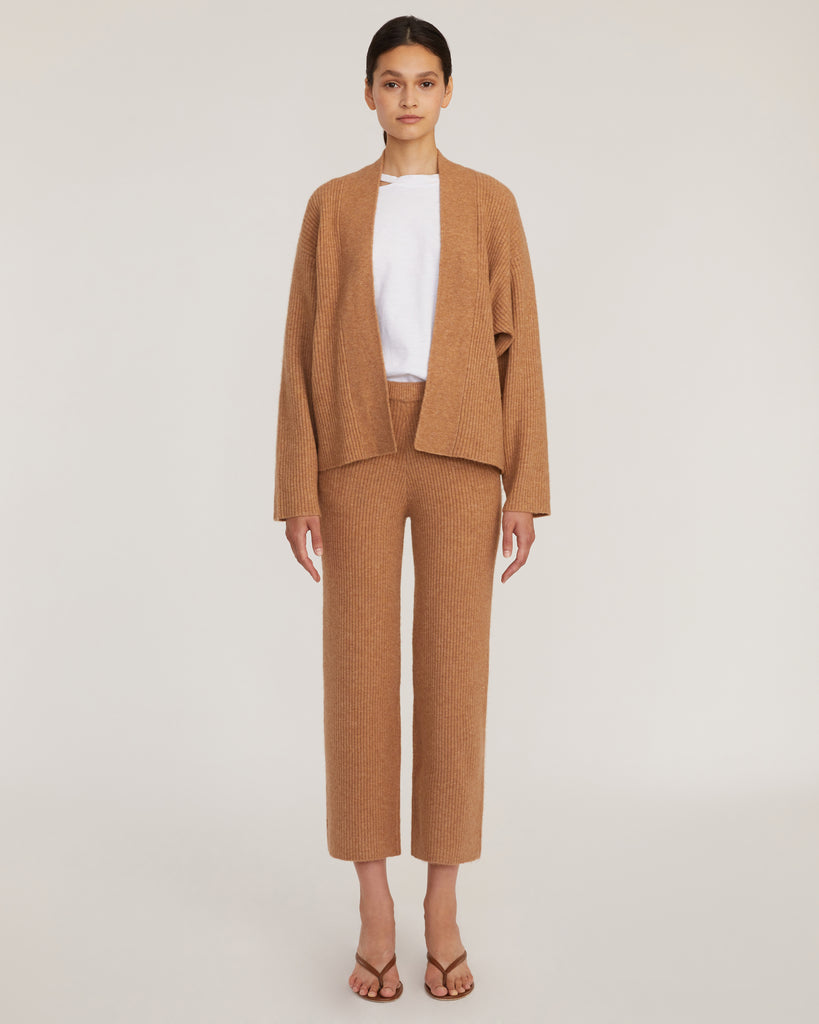 Kyrie Cashmere Blend Cropped Cardigan in Camel