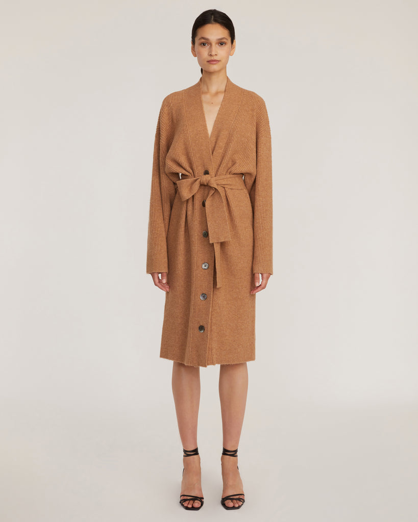 Kyrie Cashmere Blend Midi Cardigan in Camel