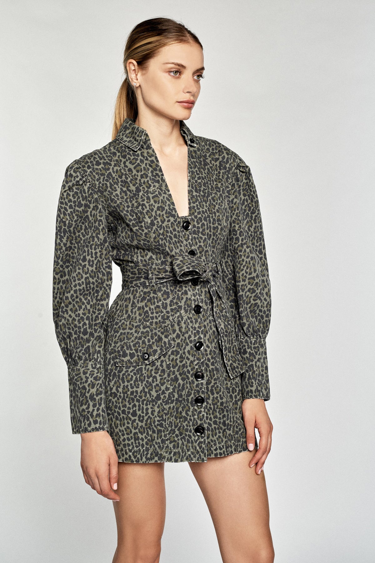 Mera Leopard Print Canvas Mini Dress