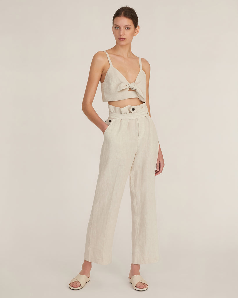Paloma Linen Tie-Front Crop Top in Flax