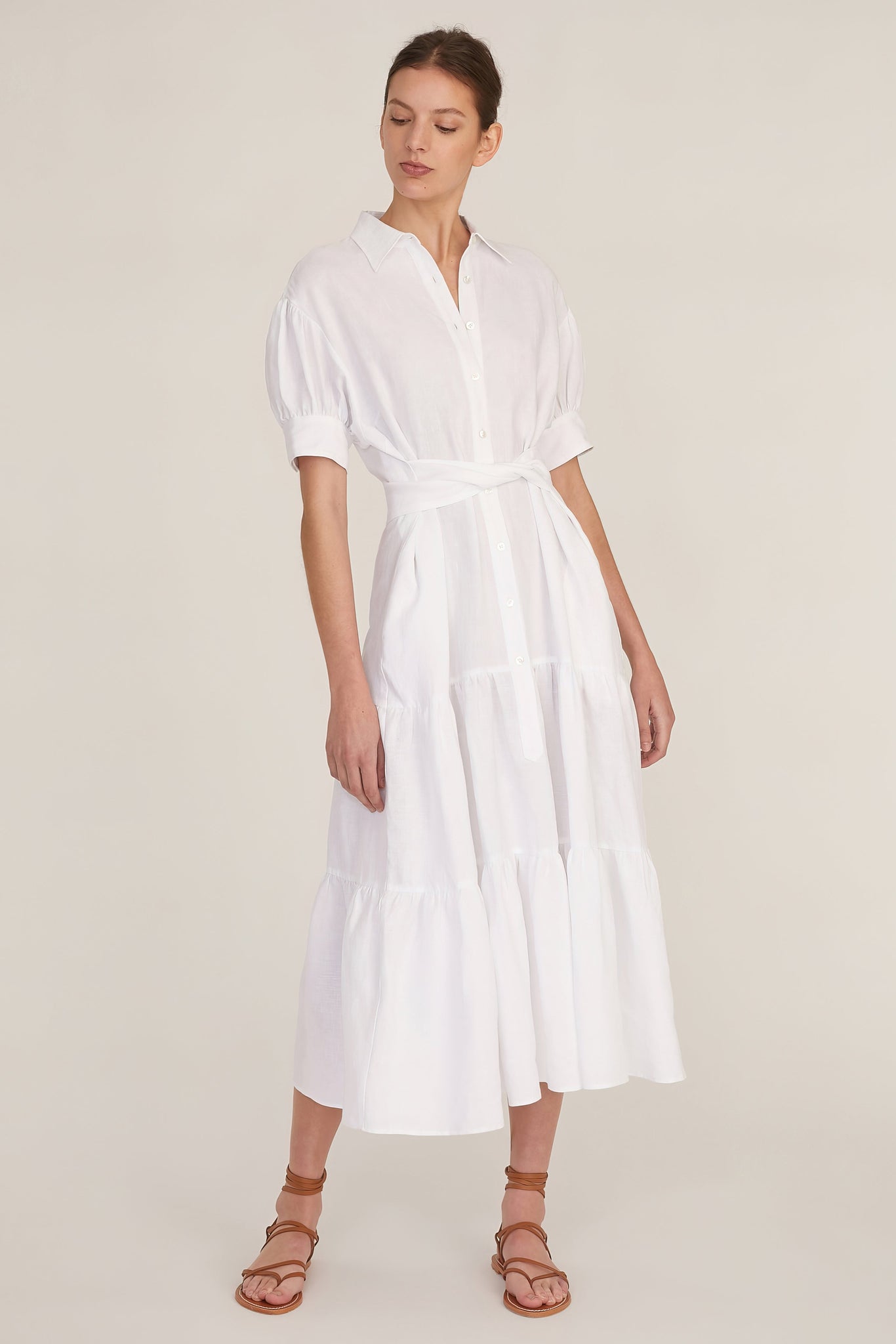 Presley Linen U-Back Button Down Midi Dress in Linen White | MARISSA WEBB Presley Linen U-Back Button Down Midi Dress in Linen White | MARISSA WEBB