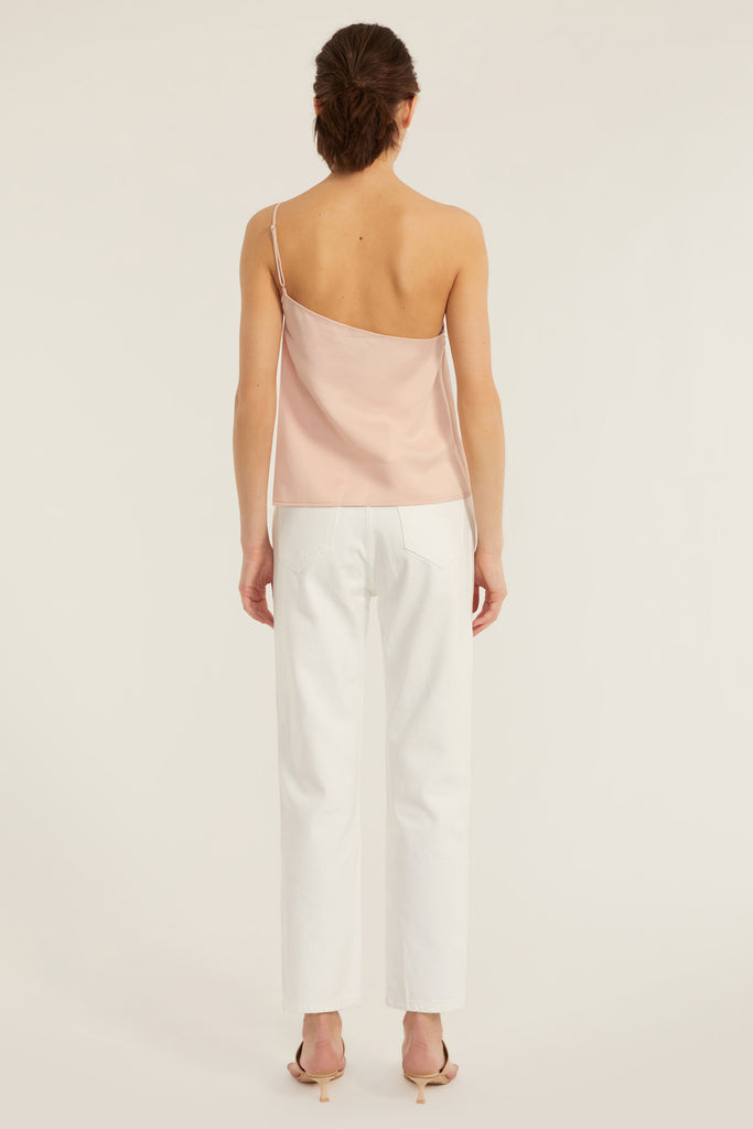 Quinn One Shoulder Satin Crepe Camisole in Blush