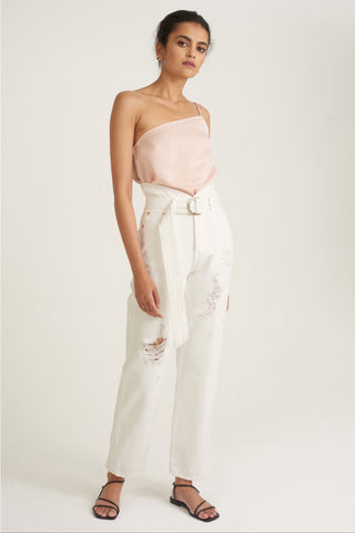 Quinn One Shoulder Satin Crepe Camisole in Blush