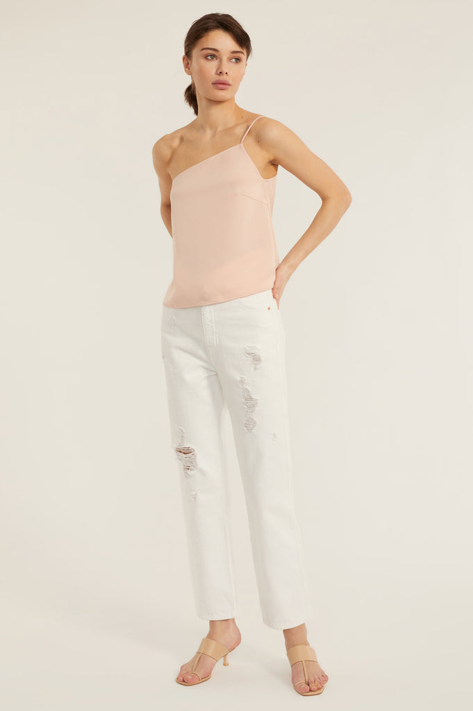 Quinn One Shoulder Satin Crepe Camisole in Blush