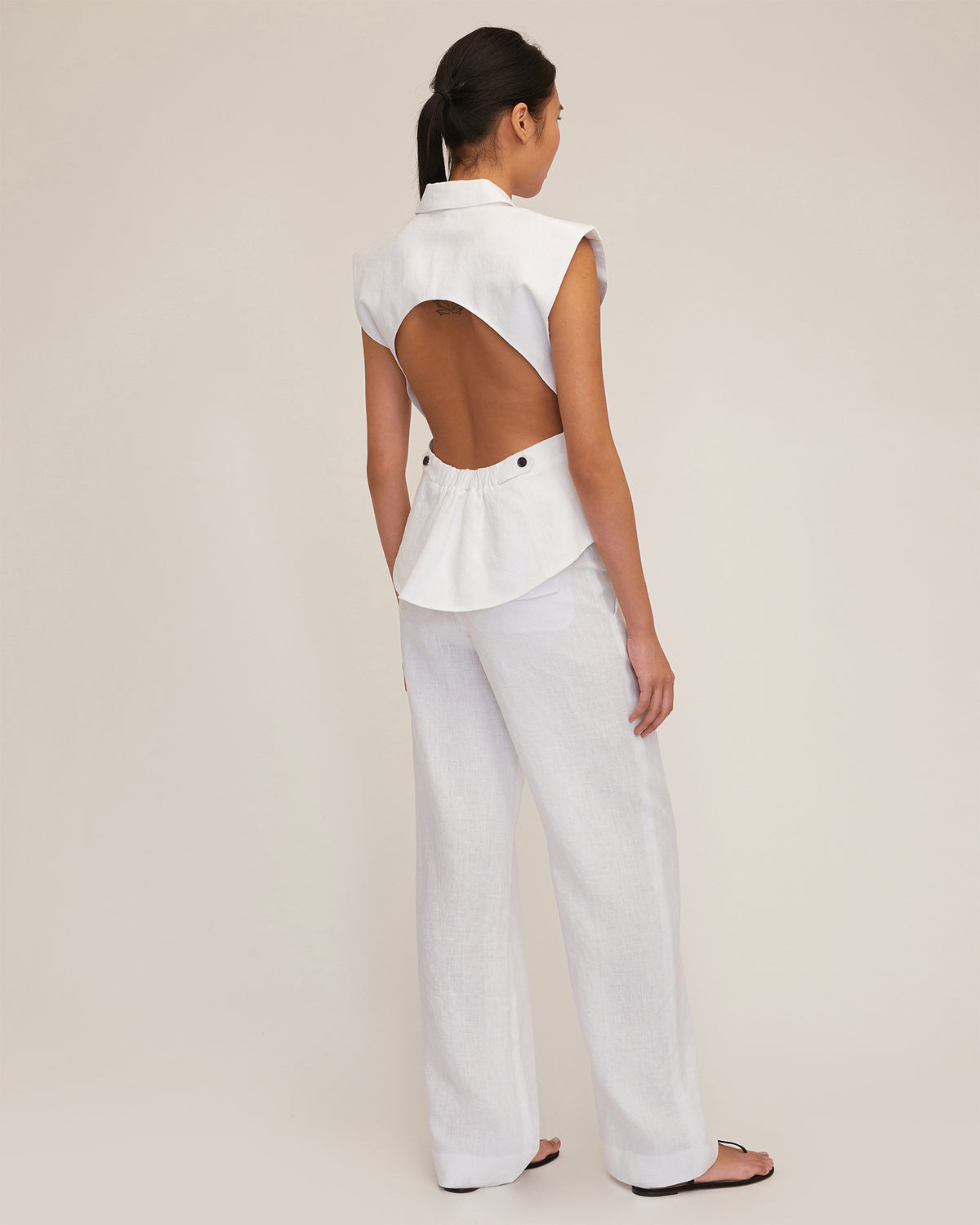 Theo Linen Double Waist Trouser in White | MARISSA WEBB