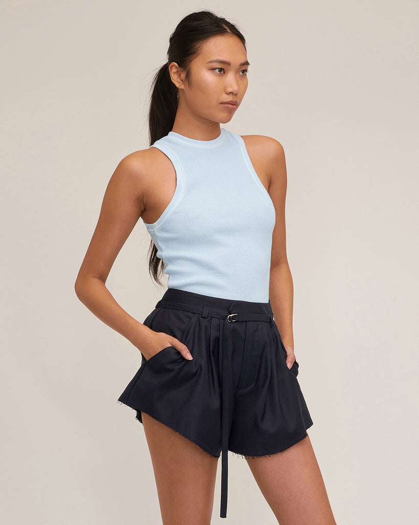 Stretch Waffle Slim Knit Tank in Sky Blue | MARISSA WEBB