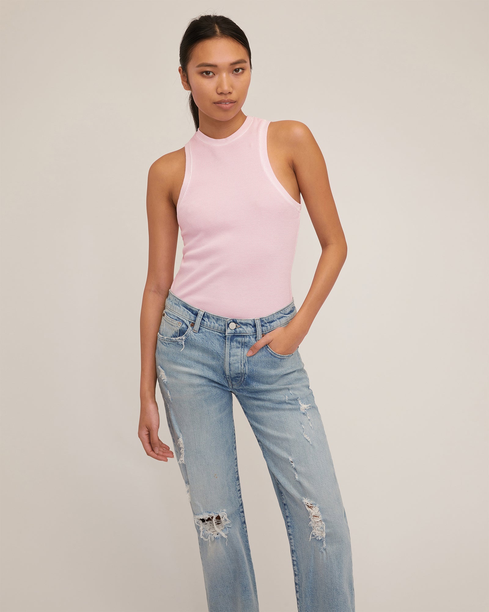 Stretch Waffle Slim Knit Tank in Peony, MARISSA WEBB