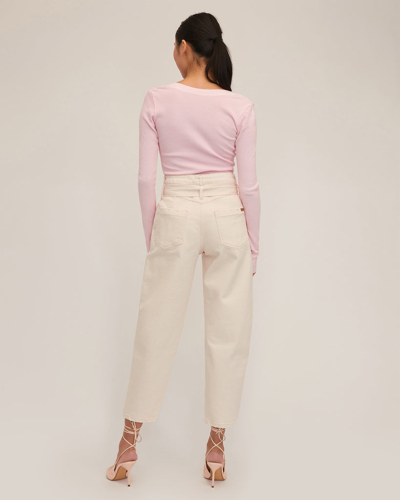 Stretch Waffle Slim Knit Henley in Peony | MARISSA WEBB