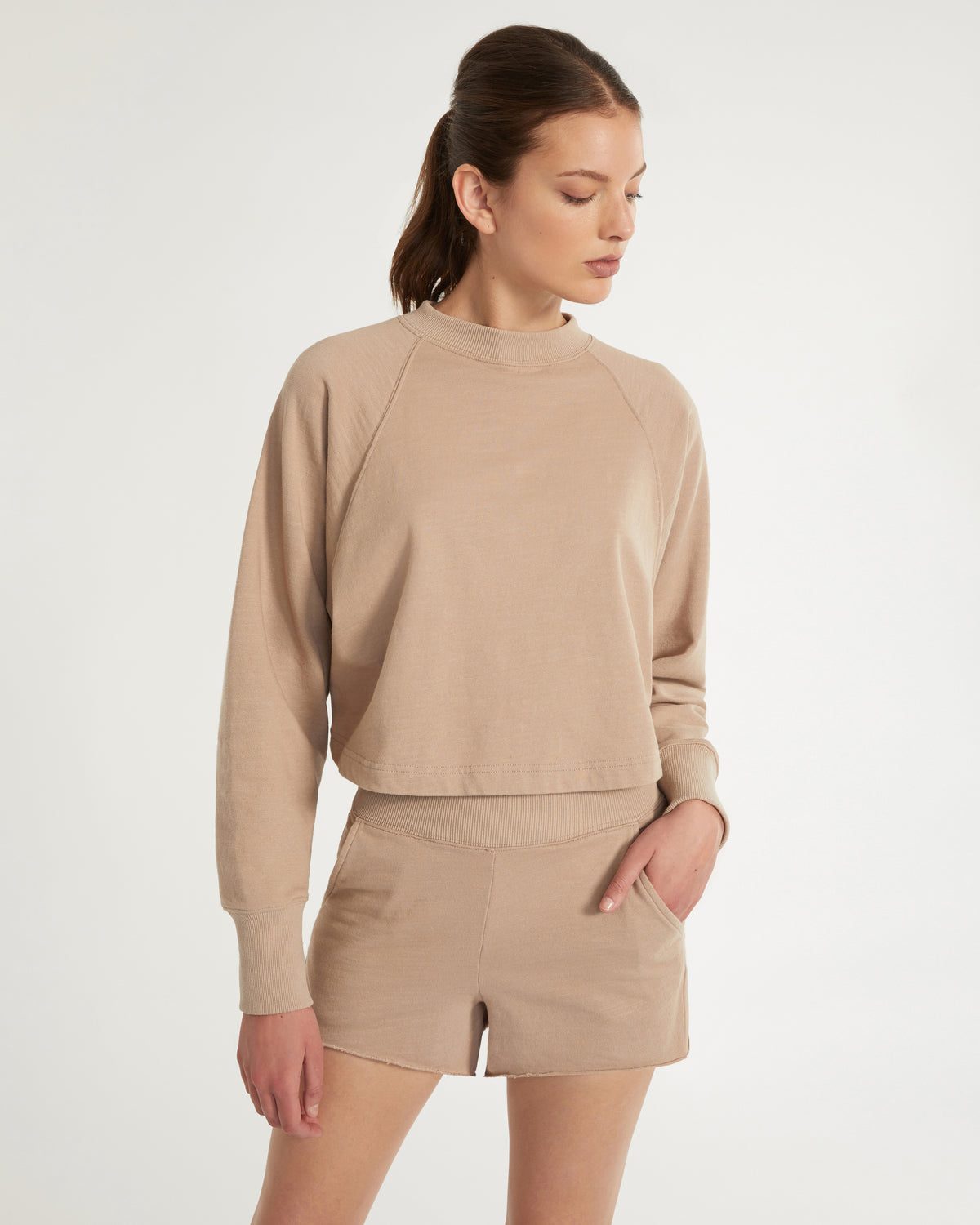 So High Waisted Slub Cotton Short in Stone Taupe