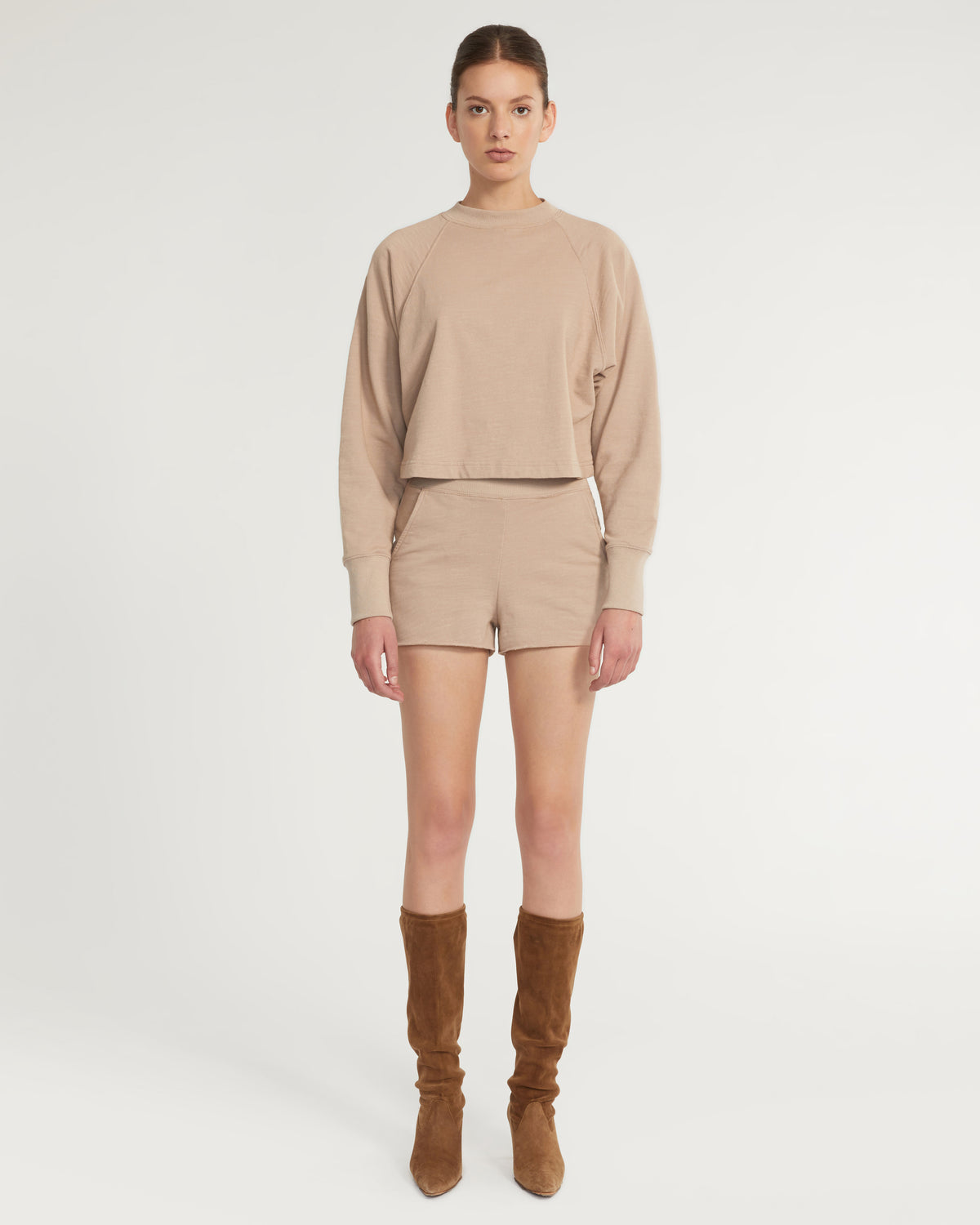So High Waisted Slub Cotton Short in Stone Taupe