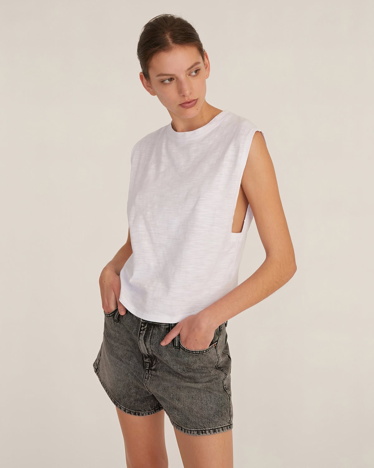 So Relaxed Slub Jersey Muscle Tee in White