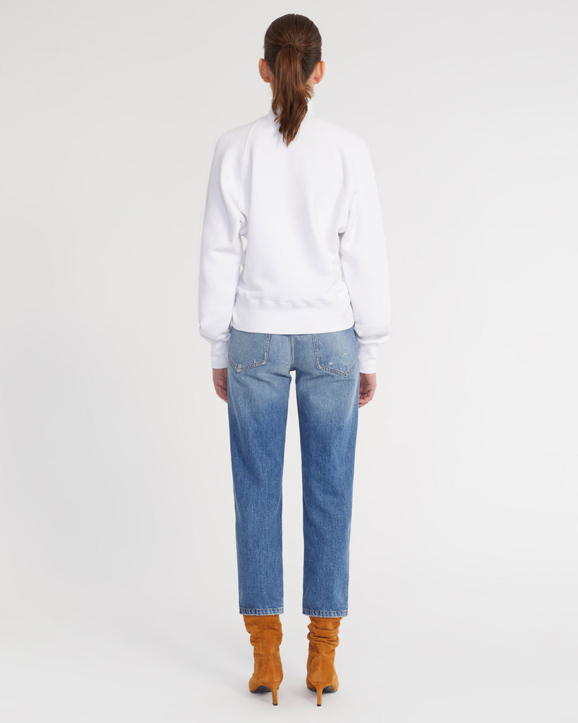 So Uptight French Terry Funnel Neck Zip Sweatshirt in White