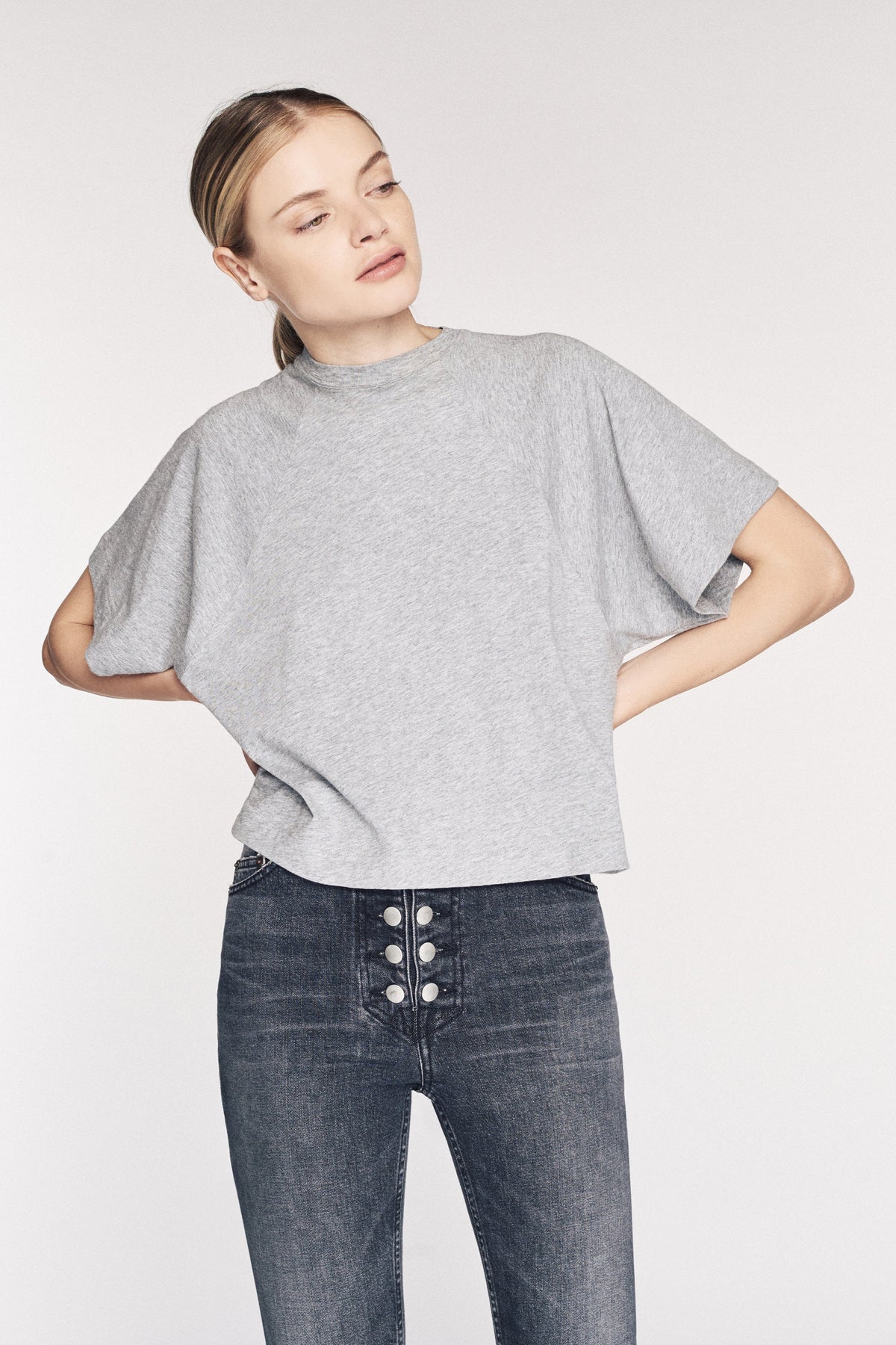 So Uptight Cropped Raglan Crew in Heather Grey