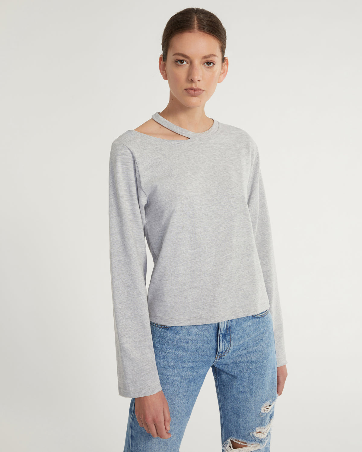 Tate Cut Out Long Sleeve in Light Heather Grey
