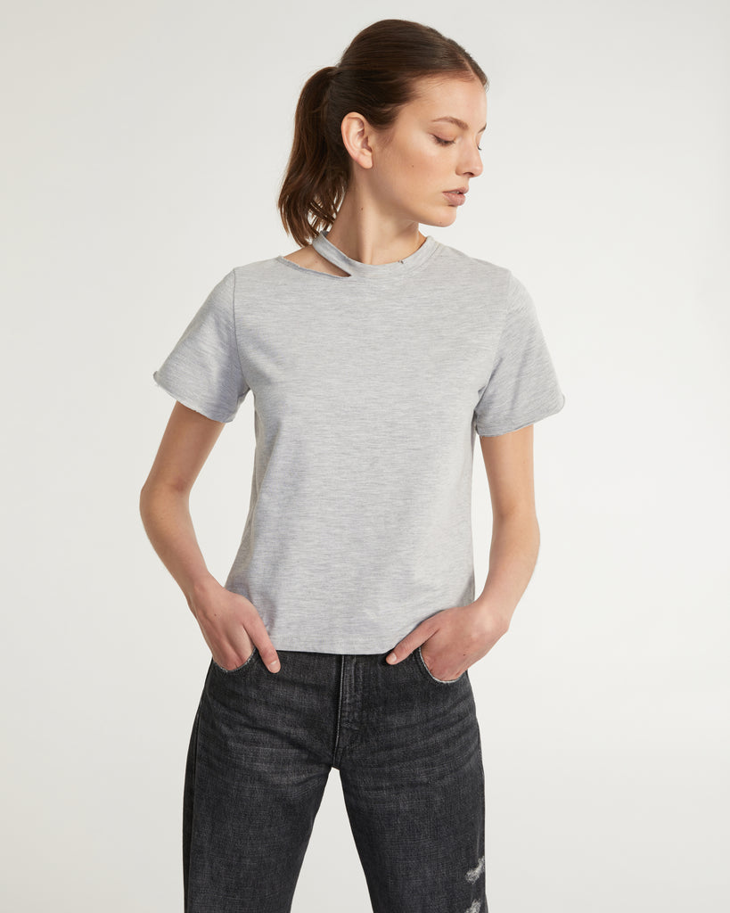 Tate Cut Out Tee in Light Heather Grey