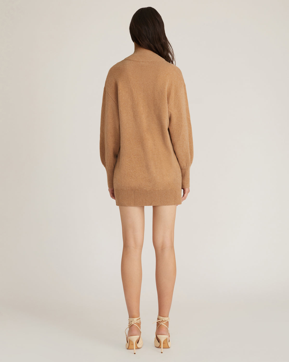 Wesley Slouchy Zip Front Cashmere Blend Sweater Dress in Camel