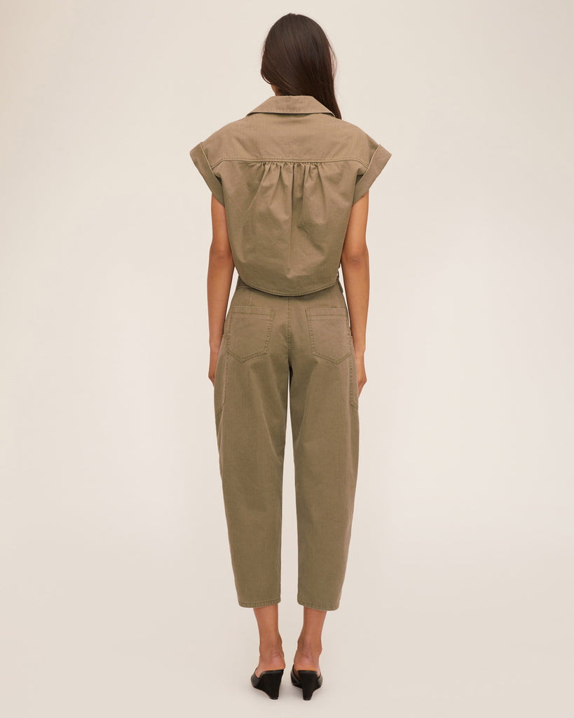 Rowe Washed Canvas Drop Shoulder Top in Military Green | MARISSA WEBB