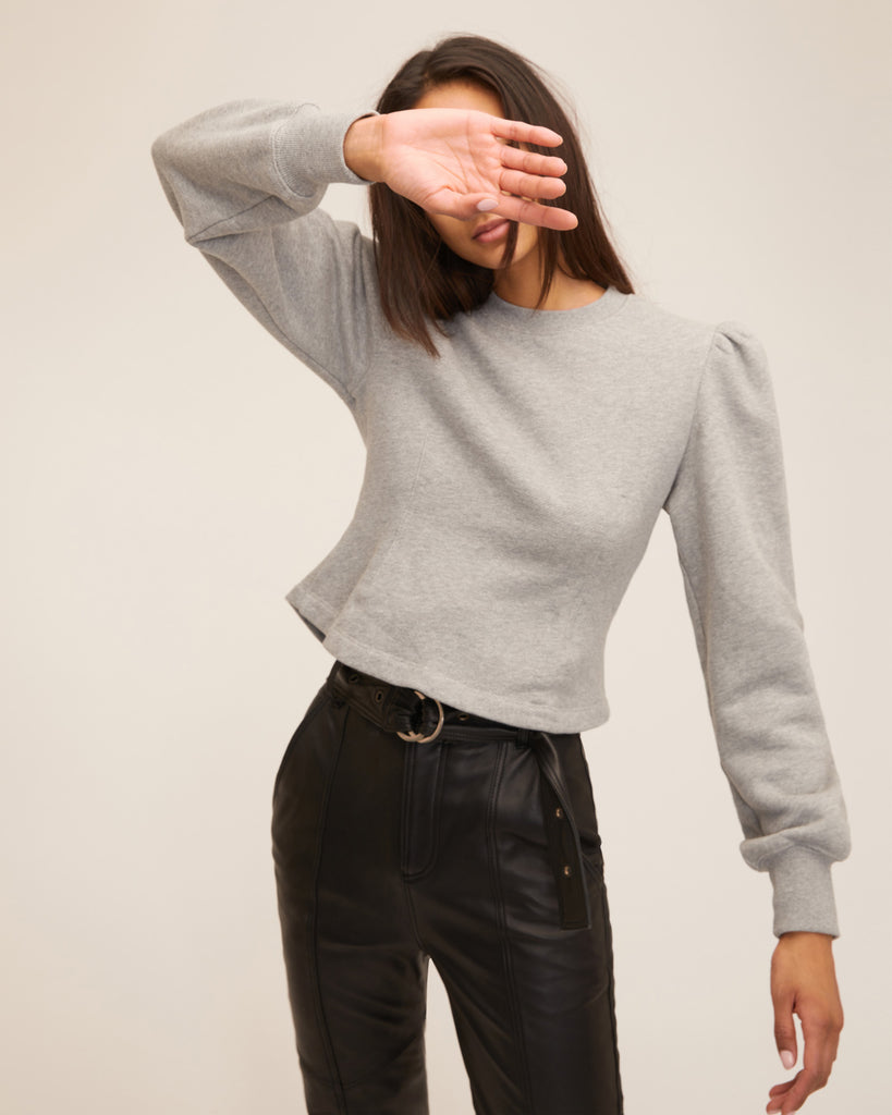 Blair French Terry Puff Sleeve Sweatshirt in Heather Grey | MARISSA WEBB