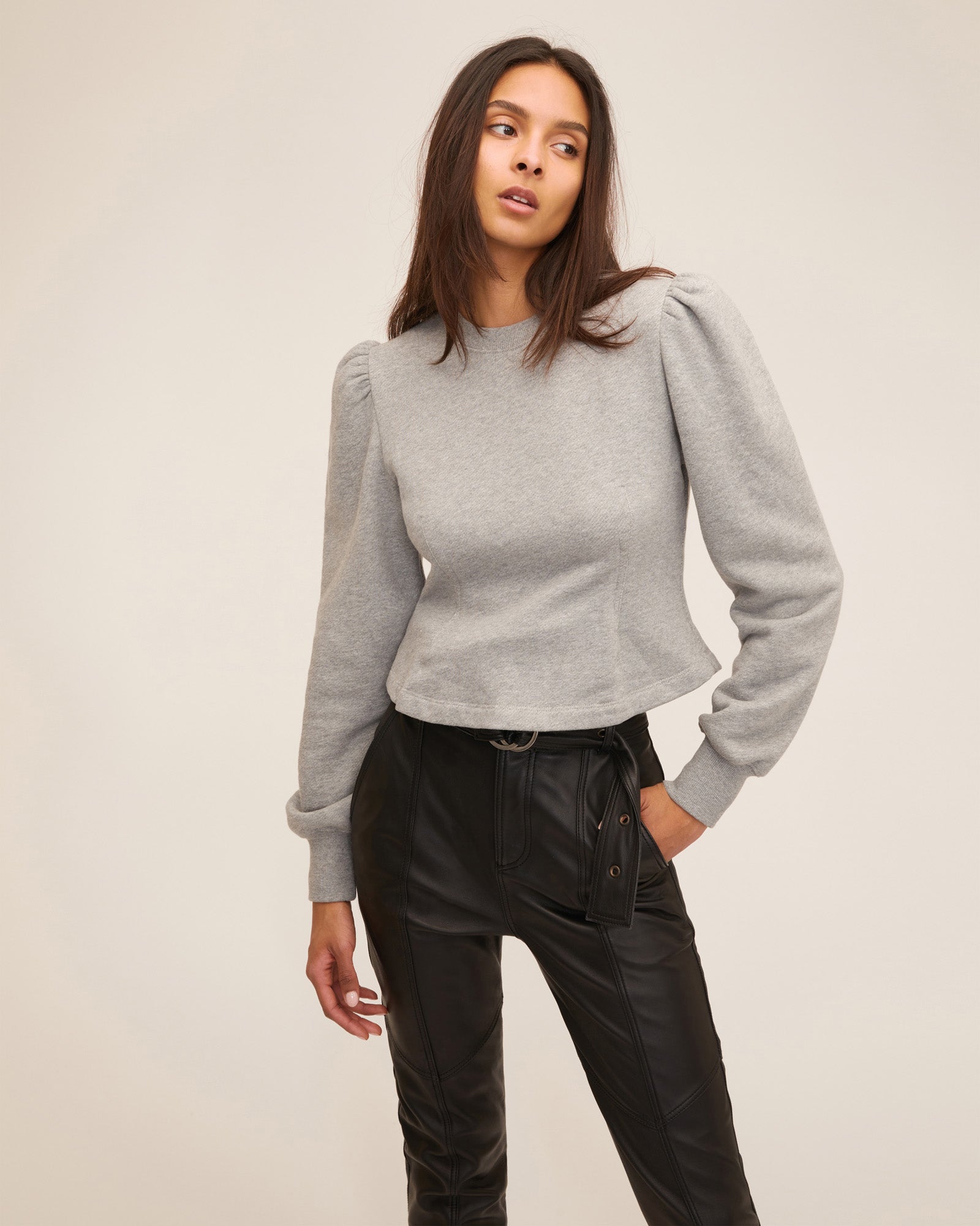 Blair French Terry Puff Sleeve Sweatshirt in Heather Grey