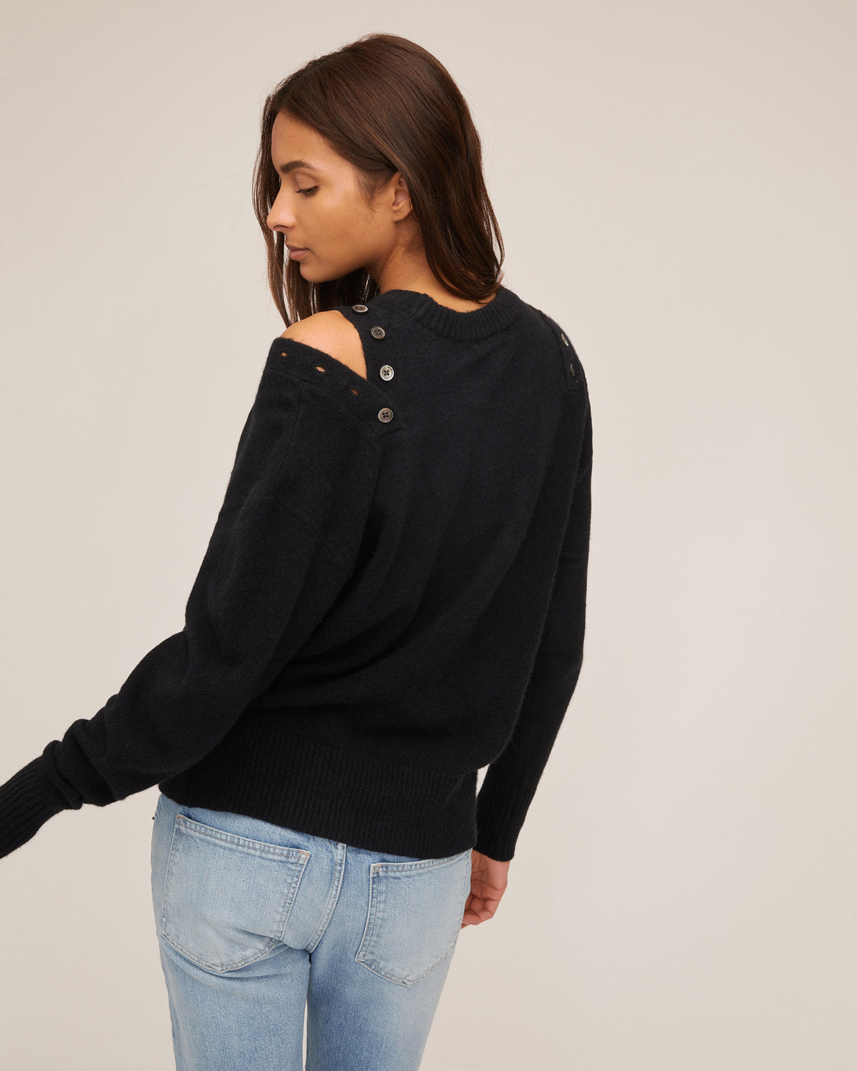 Braxton Double Button Crewneck Sweater in Black | MARISSA WEBB