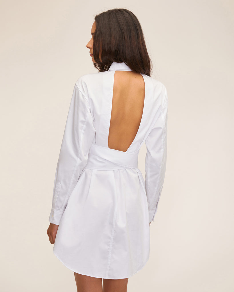 Brett Cotton U-Back Mini Dress in White | MARISSA WEBB