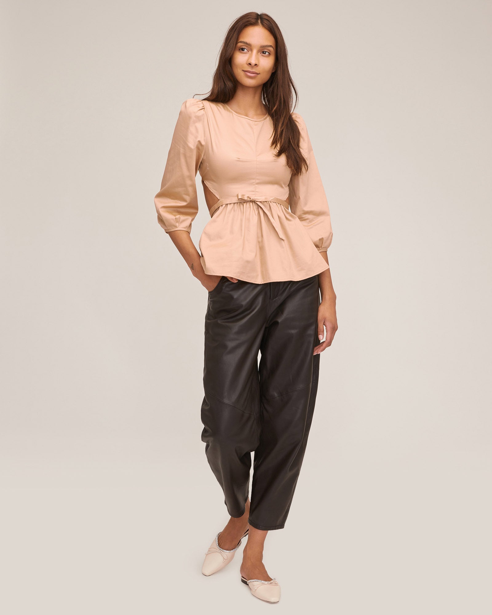 Faux Leather Kick-Flare Trousers by Marissa Webb Collective for $60